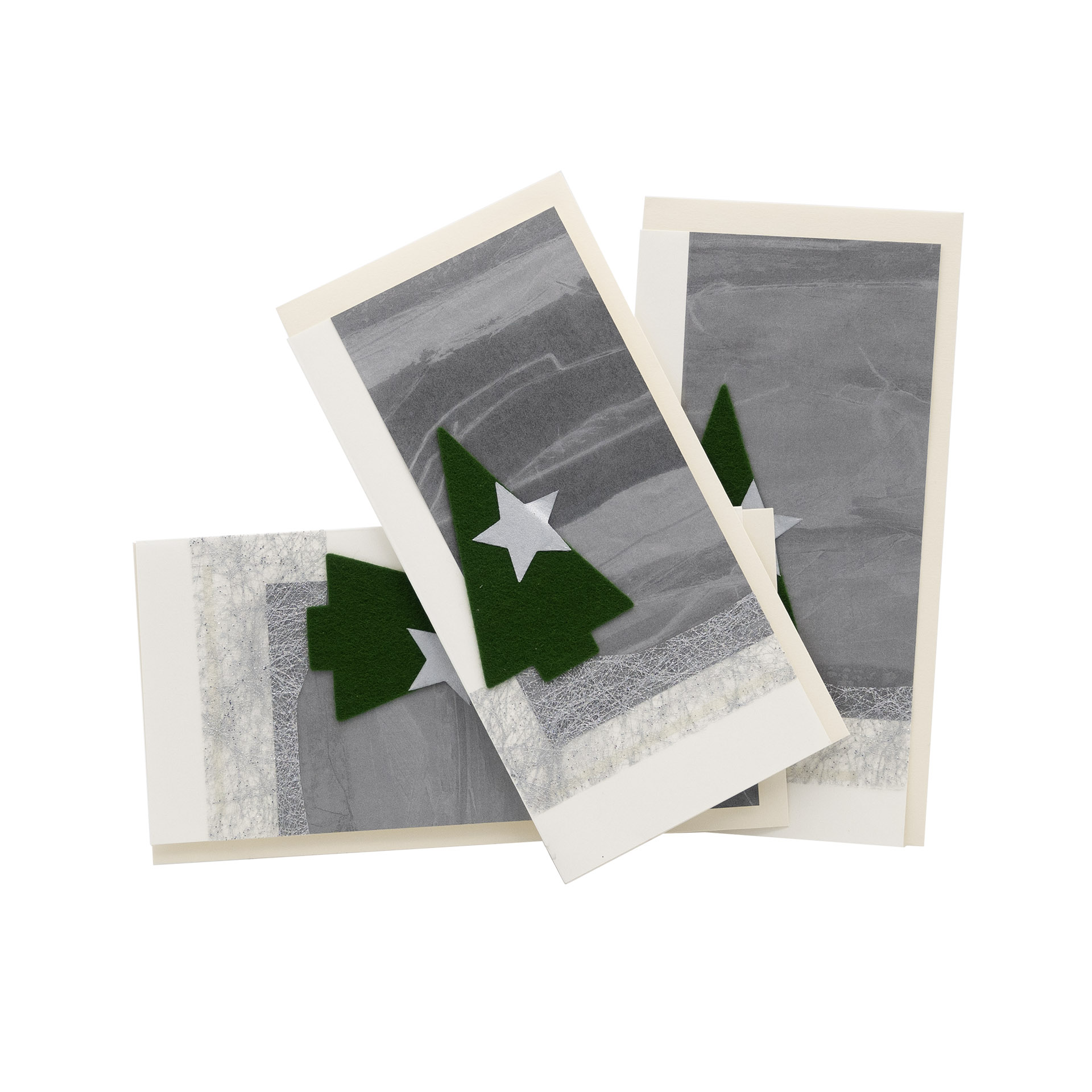 3er-Set Weihnachtskarten Filztanne, silber 3er-Set Weihnachtskarten Filztanne, silber