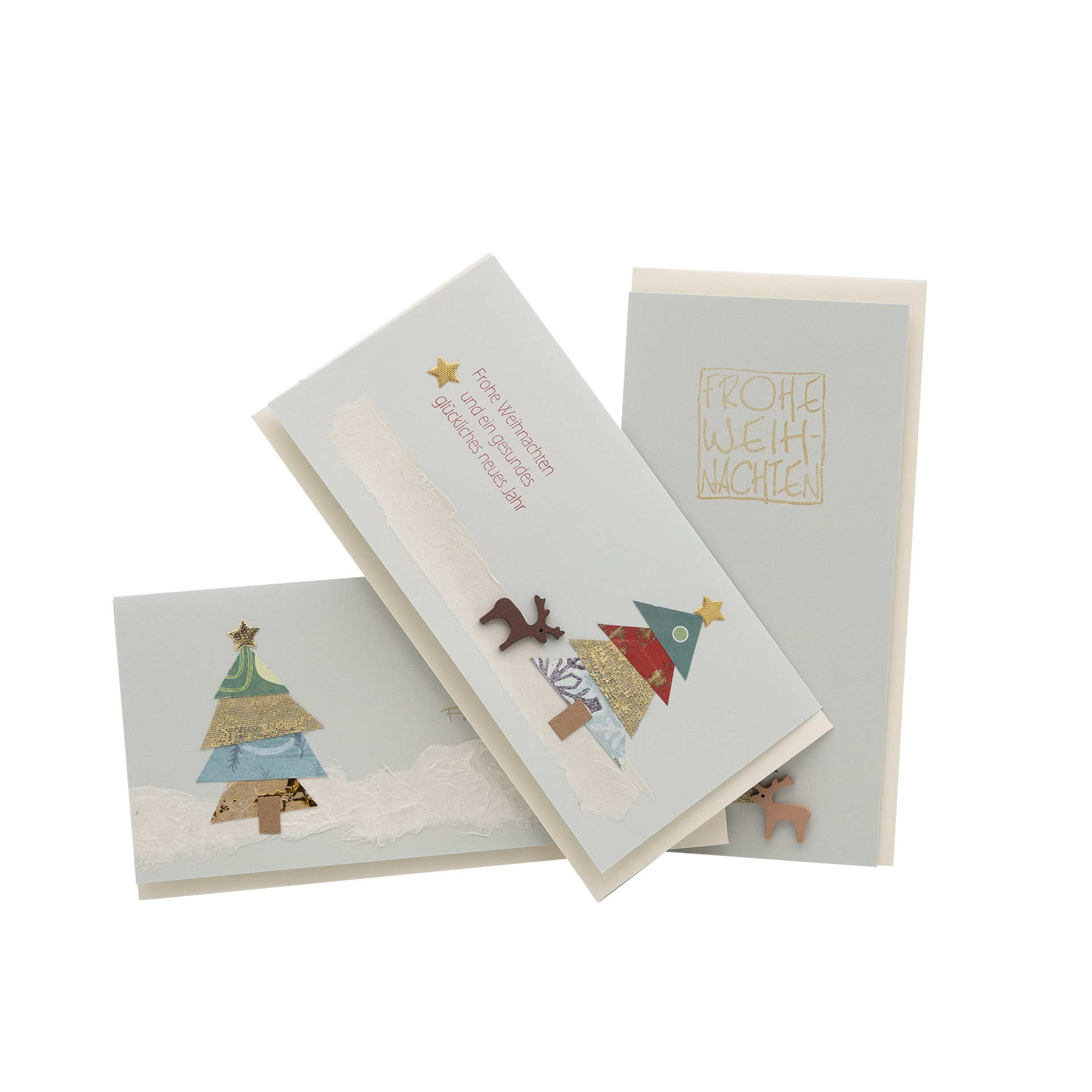 3er-Set Weihnachtskarten „Patchbäume“, grau 3er-Set Weihnachtskarten „Patchbäume“, grau